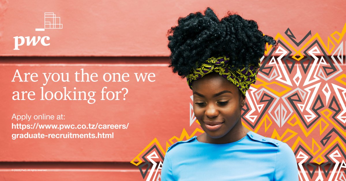 pwc_tz's tweet photo. We are currently recruiting University Graduates. Find out more and apply today: https://t.co/B4XNYN4cEw #PwC #Tanzania #Graduate #Vacancy #Recruitment #GraduateRecruitmentProgram #Employment #JobOpening #Jobs https://t.co/1042qBrDsB