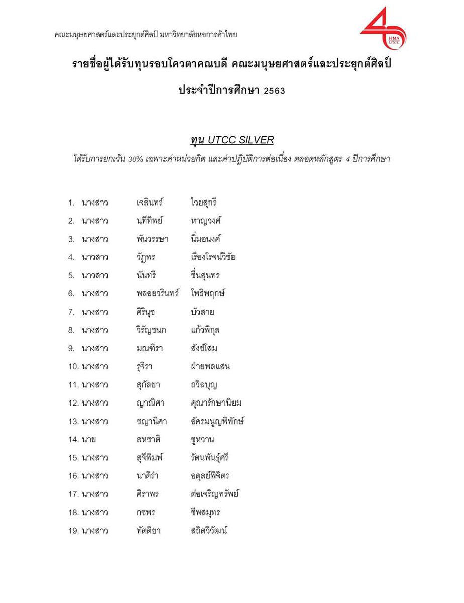 utcckr's tweet photo. ประกาศรายชื่อผู้ได้รับทุนรอบโควตาคณบดี คณะมนุษยศาสตร์และประยุกต์ศิลป์ ประจำปีการศึกษา 2563 ขอแสดงความยินดีกับทุกๆคนด้วยครับ :)
#HMAUTCC #dek63 #ทุนรัตนมงคล https://t.co/fhE8y7Jlca