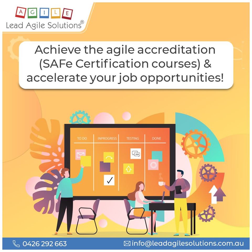 We at Lead Agile Solutions provide the training with lots of practical and 
real-time examples and help you to achieve the SAFe (Scale at Agile) certifications.

#leadagilesolutions #agilecertification #scrummaster #SAFecourses #agilecoaching 

Visit: leadagilesolutions.com.au