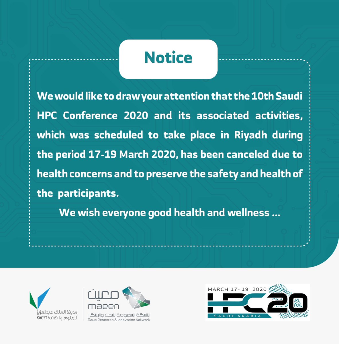HPCSaudi's tweet photo. @KACST 
@MaeenNetwork 
#HPC20 https://t.co/Wvr16nmbJf