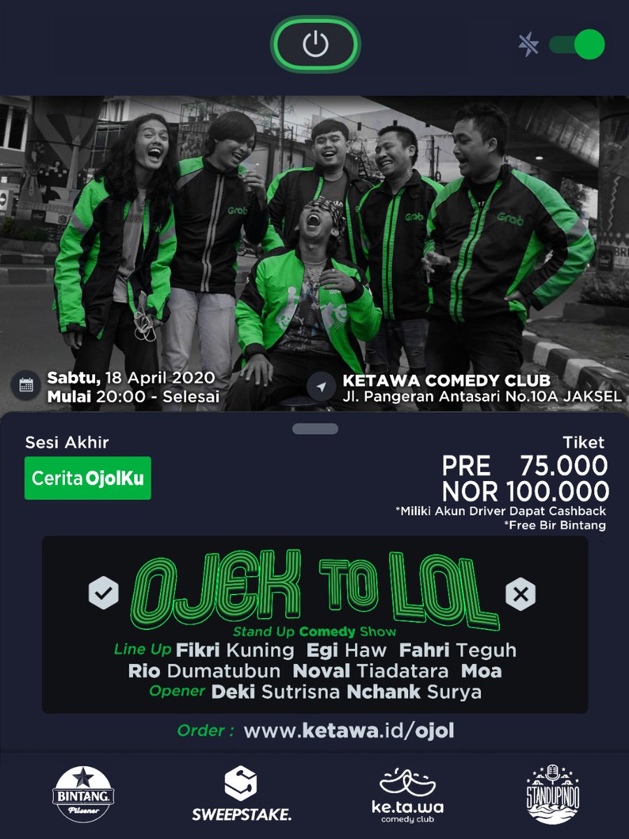 Ternyata Ojol gak cma bsa anter org, barang atau blanja makanan doang. Ternyata ojol jga bisa ber Standup Comedy?nah penasaran kan mereka akan bahas apa? Beli tiketnya di ketawa.id/ojol
 
@EghiHaw @dumatubun_rio <a href="/darwinzkyMoa/">Darwin MOA</a> <a href="/novaladitiara93/">Noval Tiada Tara</a> <a href="/fahriteguh1/">ri</a> @fikrielmahfaz