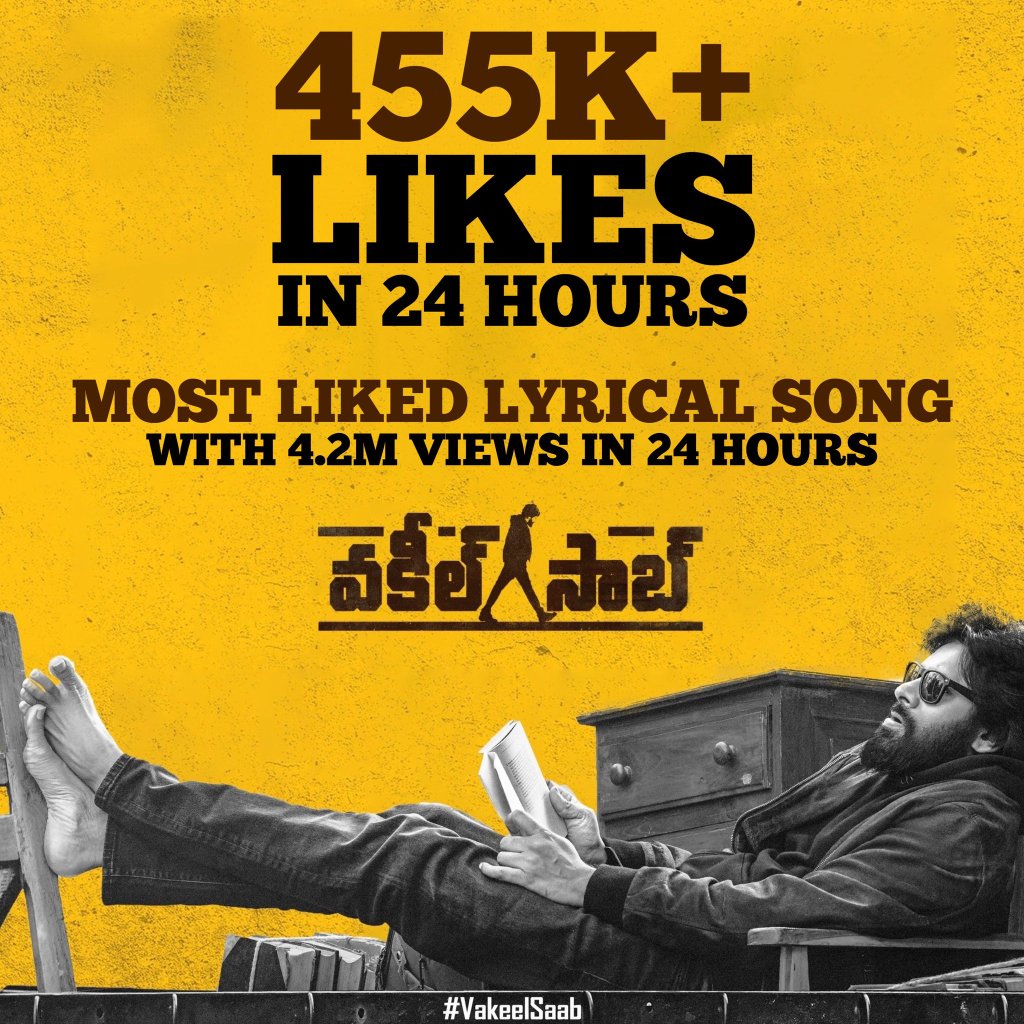 TrackTwood's tweet photo. Excellent response for #MaguvaMaguva lyrical with 4.2M views and 455K likes in 24 hours.
Most liked Lyrical video in 24 Hours
Views - All time Top 4 #VakeelSaab
#Mindblocksong still holds the record of highest viewed lyrical song in 24 hours with 7.87M views. https://t.co/KJA0nJCW4J