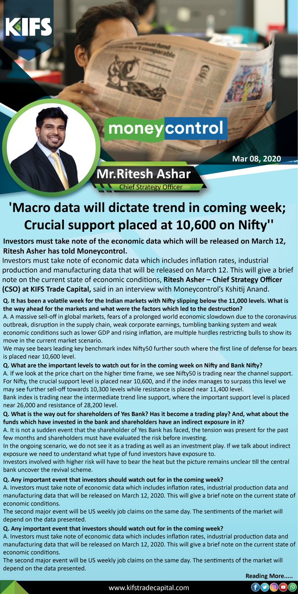 kifstc's tweet photo. An exclusive article by Mr.Ritesh Asher – Chief Strategy Officer (CSO) at #KIFSTradeCapital #MONEY #CONTROL sharing his view on Macro data will dictate trend in coming week; Crucial support placed at 10,600 on Nifty
https://t.co/OdOjx9JVDZ https://t.co/mlf7SAMHiA