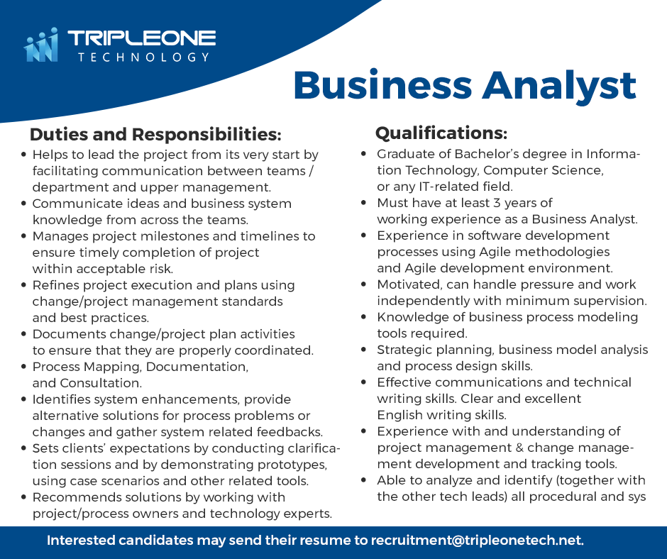 TripleOneTech's tweet photo. Be part of our progressive team!

Send your resume to recruitment@tripleonetech.net.

Available Positions

● Accountant (Malaysian/Taiwanese)
https://t.co/2TiAYA3jBQ

● Business Analyst
https://t.co/2dkkpr6xr7

● Dev Support
https://t.co/5TFelhrfPu https://t.co/FwGl3dyKJY