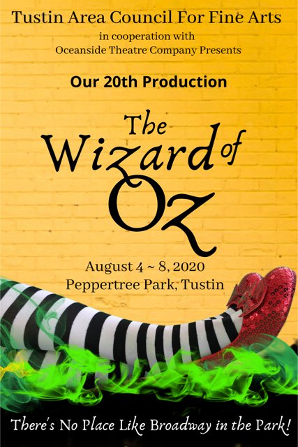 We are thrilled to announce our 20th Broadway in the park production will be, “The Wizard of Oz”. Tickets go on sale April 1st. There’s no place like Broadway in the park