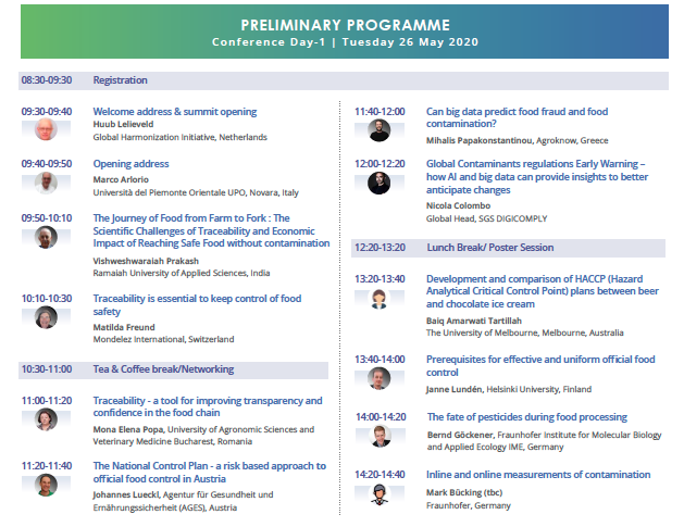foodprogroups's tweet photo. Have a look at the preliminary programme on 26th May Day 1. 
We have a stellar line up of speakers. 

To join, register now on https://t.co/8VV6mQIYno

#Foodsafety #Contamination #foodfraud #traceability #foodsafetymatters #FCTS2020 https://t.co/BifUOEqvFo