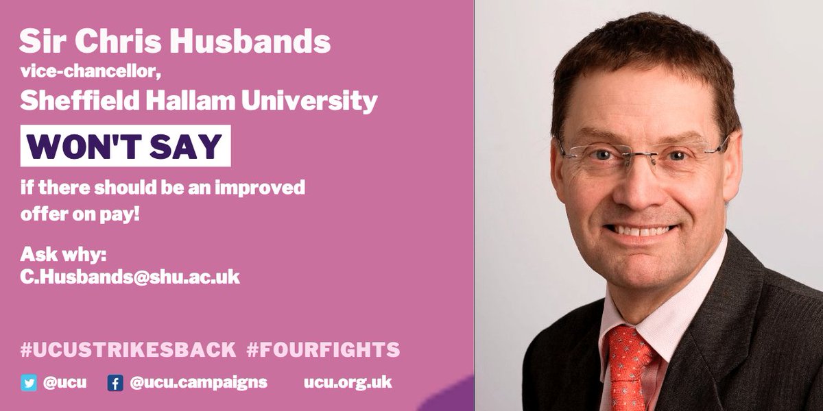 UCUHallam's tweet photo. Good morning @Hallam_VC We would like to know where you stand on the national four fights: pay deflation, casualisation, BAME and gender pay gaps, and excessive workloads. It's hard for us to know as you've only met us once. #WheresChris https://t.co/s6T5ns5vTO