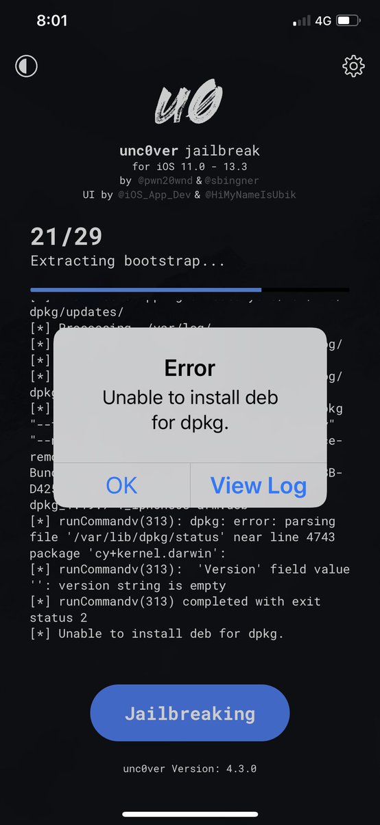 bophama's tweet photo. @Pwn20wnd @unc0verTeam I got this issue. Anyone? https://t.co/dOoARH31sA
