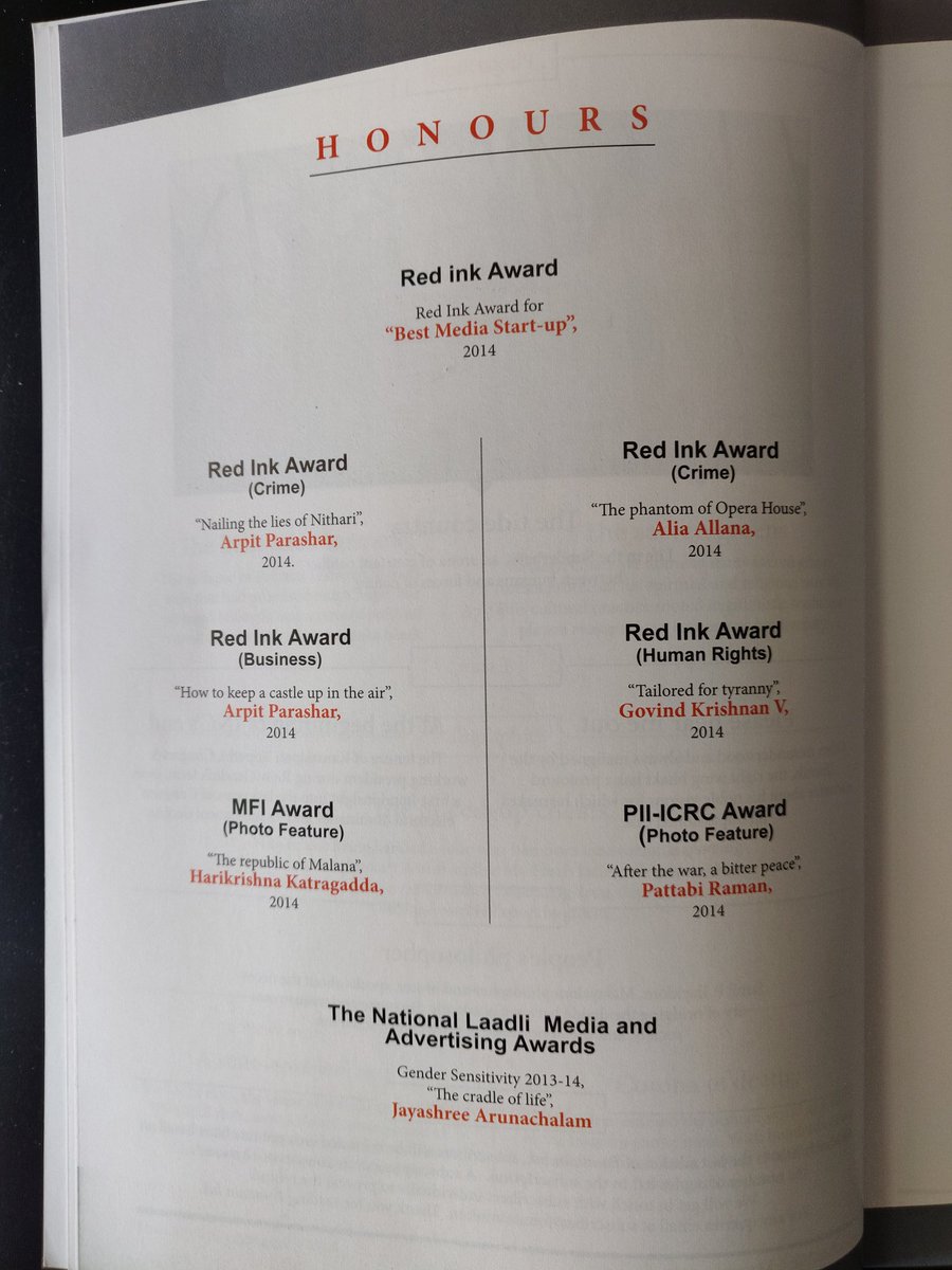 vinayaravind's tweet photo. Just got my hands on the farewell issue of @fountainink. Can't describe how sad this feels. Also happy and proud to see the Honours pages mentioning @javashree 's @Laadli_PF Award. https://t.co/vgdA6VDr11