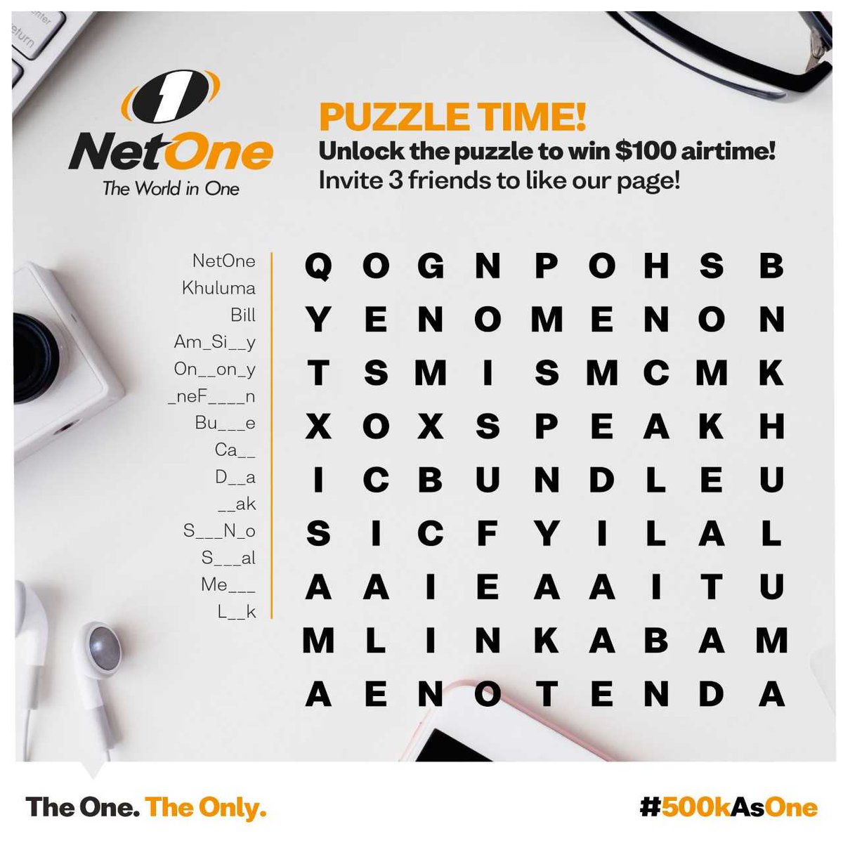 NetOneCellular's tweet photo. First 3 people to unlock the puzzle win $100 airtime, post your answers in the comments using the hashtag #500kAsOne!
Tag 3 friends to follow us.
#500kAsOne #NetOneFollowBinge https://t.co/1jHlzamTeT