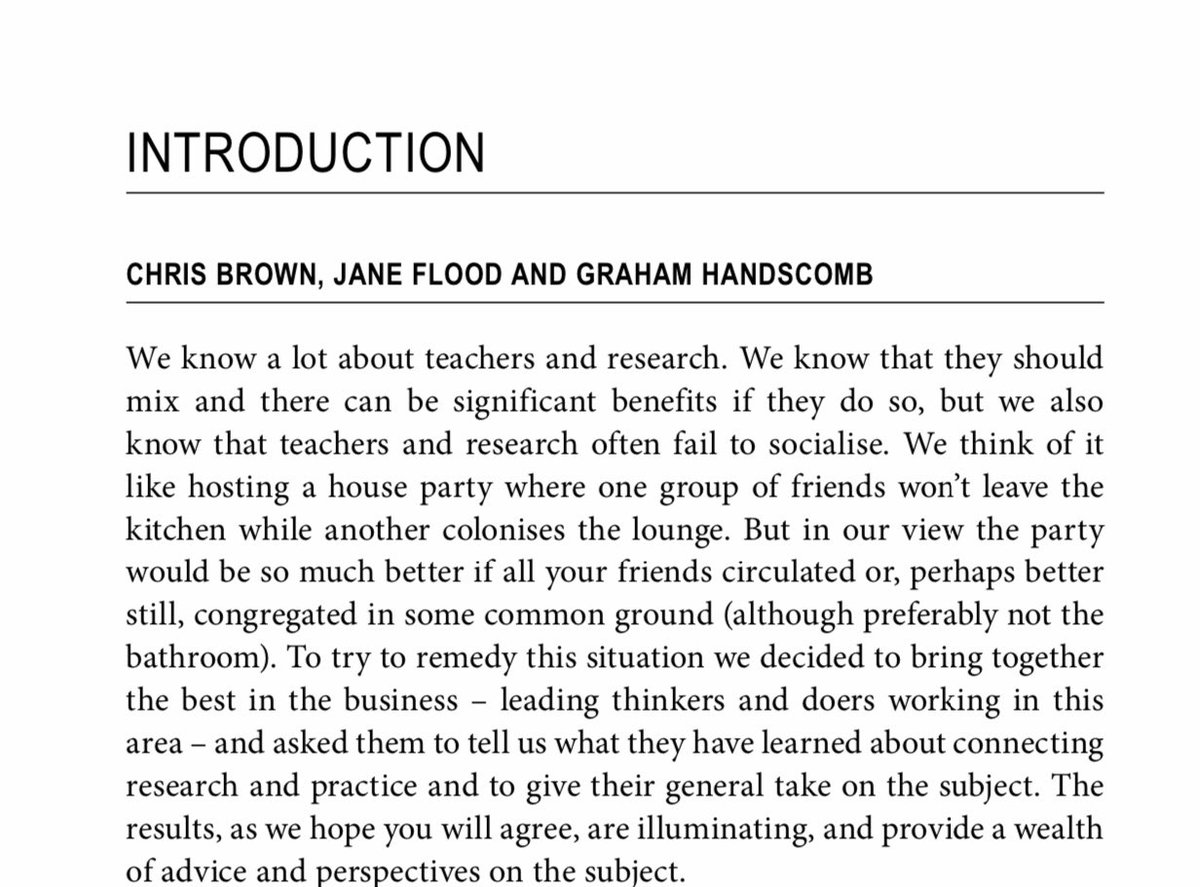 JaneFlood14's tweet image. “Teachers and research often fail to socialise”. Find out more about the house party of research informed teaching and the need to get people out of the kitchen into a shared common space for this to become the best party ever.#teachingrevolution.