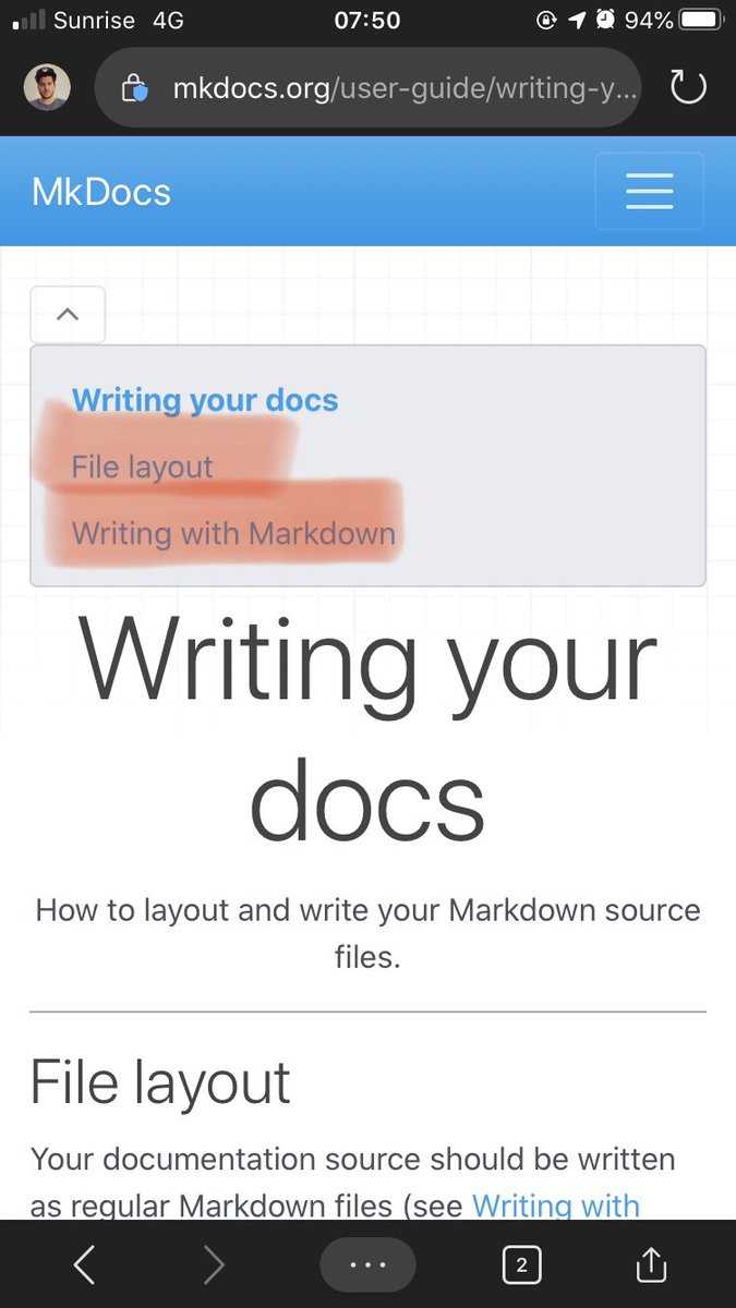 mozzeph's tweet image. @_tomchristie i recently discovered #modocs! love it. i have a question though: is it possible to have pages within the docs which constists of multiple md files instead of 1 big md file? e.g. topics marked red are seperate md files within the current nav tree?