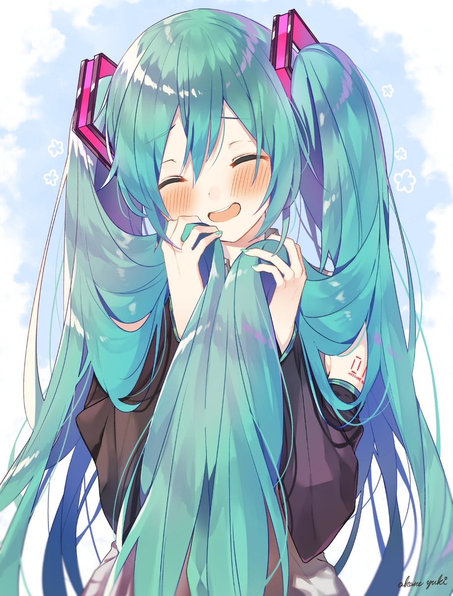 hatsune miku 1girl long hair solo twintails closed eyes detached sleeves blush  illustration images