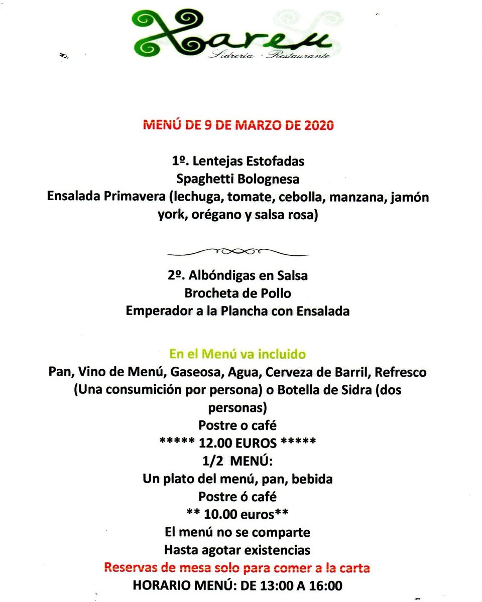 SidreriaXareu's tweet photo. Buenos días Xareucitos!! #FelizLunes Vamos arriba #calentandofogones #enmarcha #menu #menudia #singluten #glutenfree #sidreriaxareu #paseodelacastellana23 #madrid #asturias https://t.co/cyS3vP0o8E