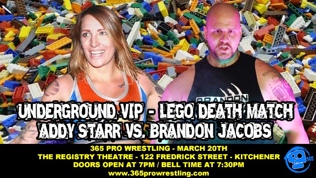 365pw's tweet photo. Oh My!! - #LegoDeathMatch - @AddyStarr battles #BrandonJacobs in the Underground VIP Match - #365prowrestling - Tickets at - - - > https://t.co/jVR9Ii63mw https://t.co/C0wSI6YNcM
