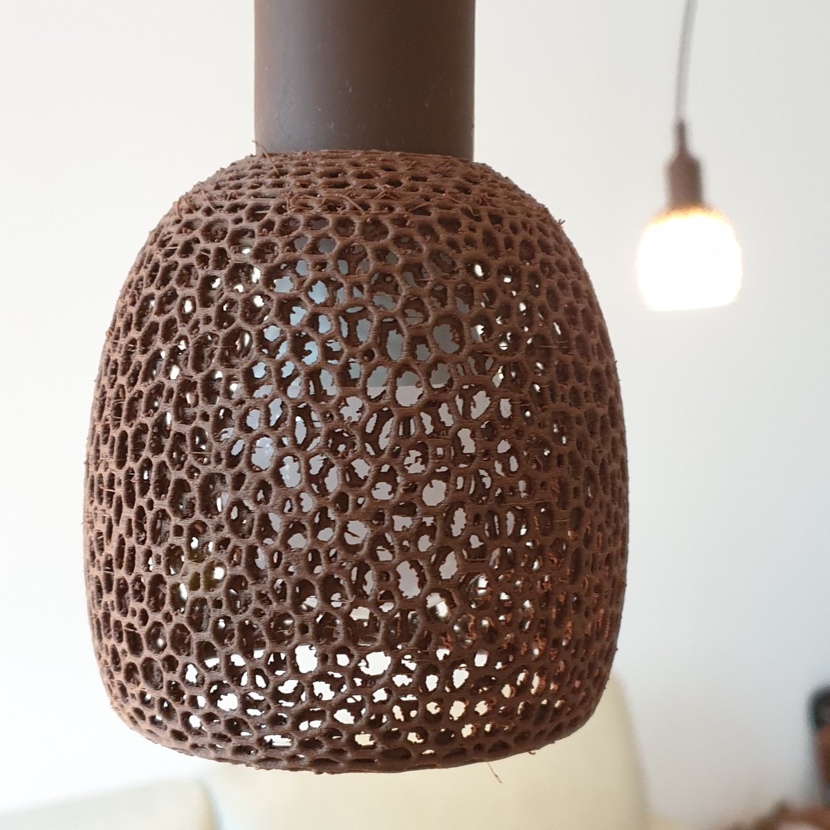 3dp4me's tweet photo. A beautiful lamp shade 3D printed with #CORK #WOOD #PLA 
_____________________________________

#3DPrinted #3D #3DP #3DPrint #3DPrints #3DPrinting #Maker  #ModernManufacturing #Prototype #FDM #IndustrialDesign #PLA #MakerMovement #ProductDesign #CAD #3DModel #Makerbot #Ultimaker https://t.co/zWy7f2m9Rb