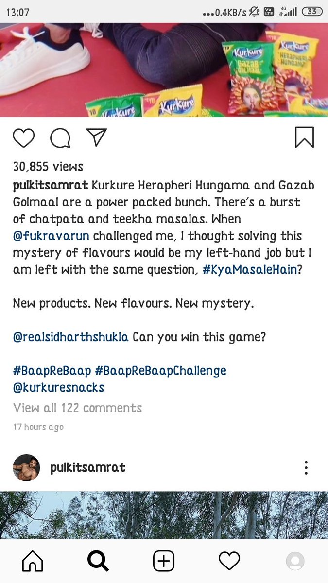 lost_chap's tweet photo. So pulkit samrat tagged sid in his kurkure advertisement and challenged varun also.. 
Similarly sid tagged and challenged shehnaz gill.
And dumbos fulfilling their fantasy by saying sid loves sana so he challenged her #KyaMasaleHai #BaarishWithPahira #HappyHoliSidharth https://t.co/GyXjGpUjXq