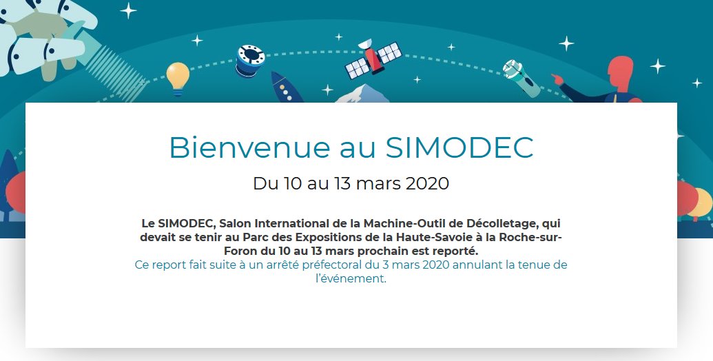 Carsat_RA's tweet photo. ❌ #Annulation du #SIMODEC2020 qui devait avoir lieu cette semaine. Le Salon International de la Machine-Outil de Décolletage, qui devait se tenir au Parc des Expositions de la Haute-Savoie à la Roche-sur-Foron, est reporté ❌ https://t.co/ZKQLPSlwyH