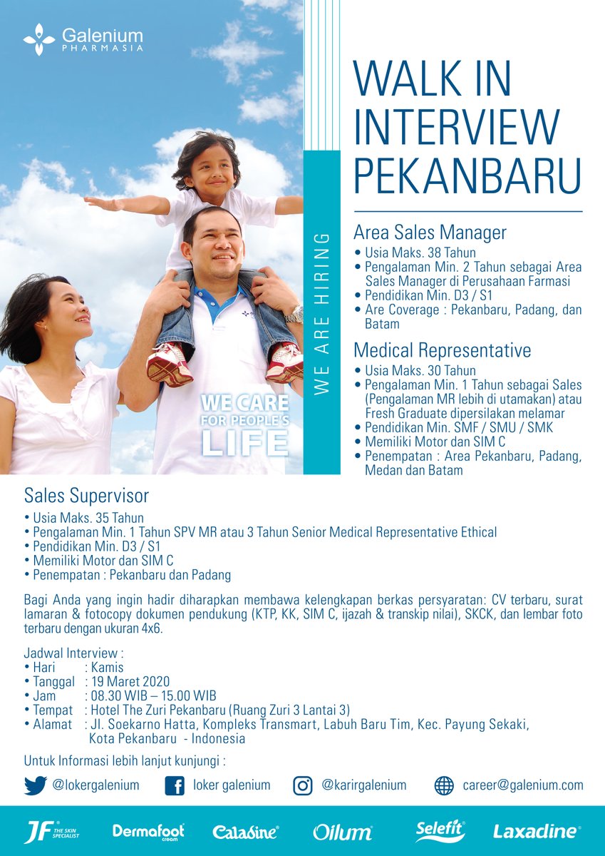 LokerGalenium's tweet photo. WALKIN INTERVIEW PEKANBARU, untuk penempatan batam, peknabaru,padang dan area lainnya. kamis 19 Maret 2020. jam 08.30 WIB. detail terlampir, silahkan datang langsung ya :) https://t.co/ZACuPUBlbX