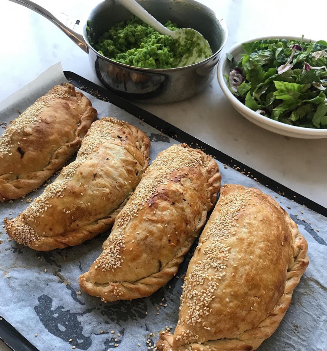 Monster rough puff pasties with mushy peas, salad and sauce hitting the table tonight. This is the best way to use up all the vegetables kicking round the crisper! #pastie #dinner #lazylongweekend