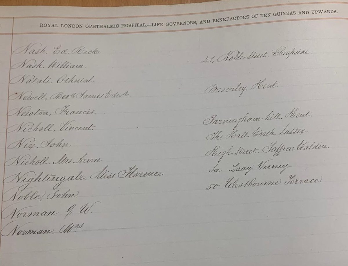 It's #YearOfTheNurseAndMidwife to mark the bi-centenary of Florence Nightingale's birth, &amp; to celebrate all nurses. Florence was a life board member of #Moorfields. Back then, the hospital was called the Royal London Ophthalmic Hospital. Can you pick out Flo's name? 👇 #teamCNO