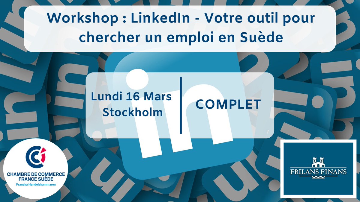 COMPLET / FULLY BOOKED

Le workshop "LinkedIn - votre outil pour chercher un emploi en Suède" est complet.

La prochaine session d'ateliers d'accompagnement à la recherche d'emploi en Suède aura lieu en octobre 2020.