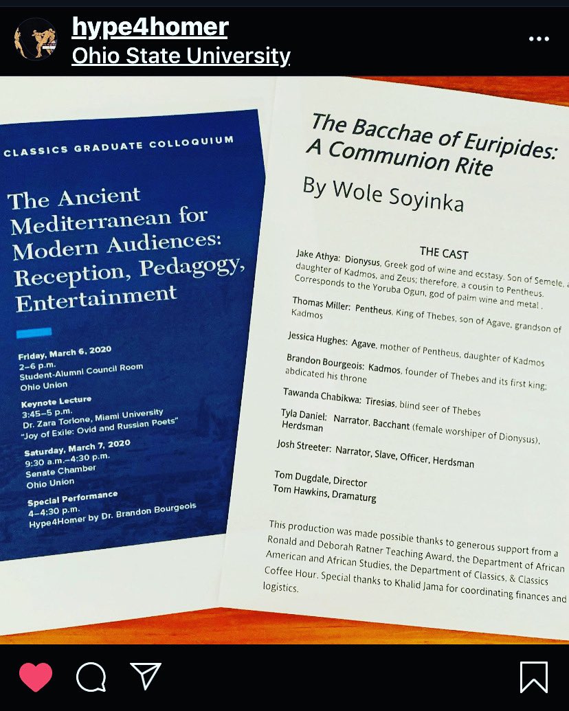 Much love to The OSU Department of Classics and the Graduate Student Colloquium for having Hype4Homer out this weekend. Your support of  the H4H Project from day one until today has meant everything. Until next time! #ohio #osu #home