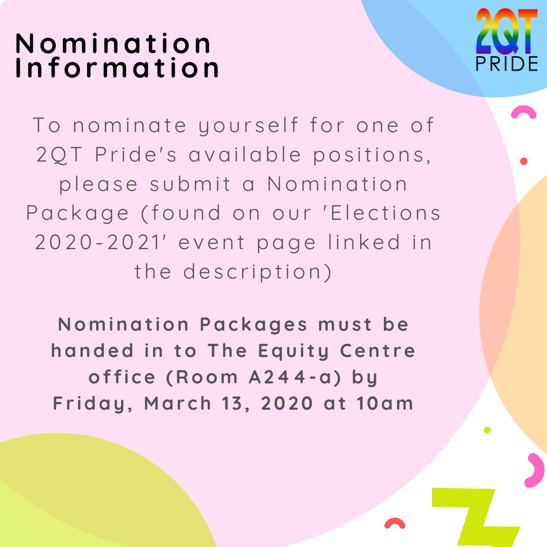 2QTPride's tweet photo. Want to run for a member of the 2020-2021 2QT Pride Executive Member team? Here's an overview of what you need to know about our elections!

For more information, see our '2QT Pride Elections 2020-2021' event page on Facebook https://t.co/pXIdmBqLKb