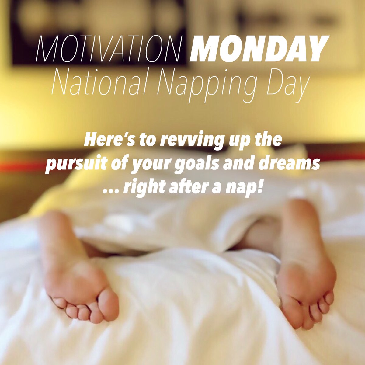 AdServicesInc's tweet photo. MOTIVATION MONDAY / NATIONAL NAPPING DAY
Here’s to revving up the pursuit of your goals and dreams … right after a nap!

#motivationalmonday #mondaymotivation #nationalnappingday #nappingday #goals #dreams #boldideas https://t.co/bTne7Apxrm
