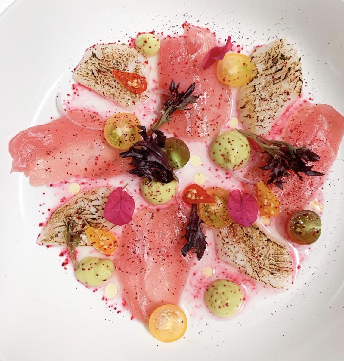 Of it looks this good, can you imagine how extraordinary it will taste. 
Tuna scallop tiradito: yellow local tomato juice, mango &amp; avocado purée, cured watermelon &amp; lemoncello oil. .
 #tunatiradito #foodies <a href="/catchcayman/">Catch Cayman</a> #catchcayman #caymanislands #grandcayman #caymanrestaurants