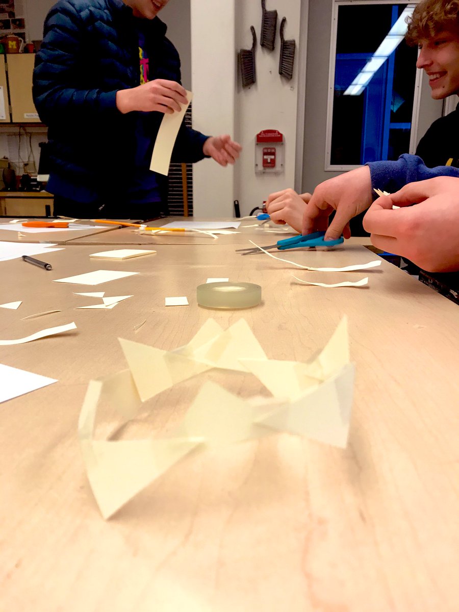 lcschu's tweet photo. Art & Design students 1st day design challenge. They had 8 minutes, paper, tape and a partner to produce wearable bracelets. Each group made 3 different bracelets. Designed. Made. Functioned. Modeled. #art&deaign #shsart #shslearn #collaborate #create #thisishowwethink https://t.co/spUVU3nhwW