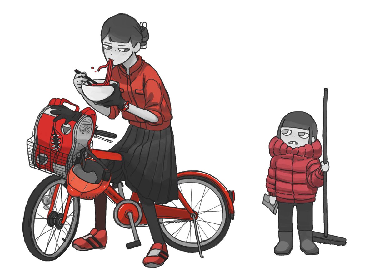 「#映像研
アニメの金森氏は赤が多いね
ヘルメットと自転車難しい 」|こゆびのイラスト