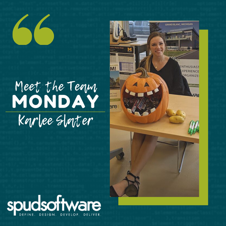 SpudSoftware's tweet photo. #MeetTheTeamMonday
Meet Karlee Slater! She's the Executive Assistant at Spud. When she's not at Spud, Karlee enjoys spending time outdoors and staying active, especially with her Golden Retriever named Ozzy. Also quite the foodie, she loves cooking and baking. 
-
"Karlee alw… https://t.co/MjBLp9n1Ya