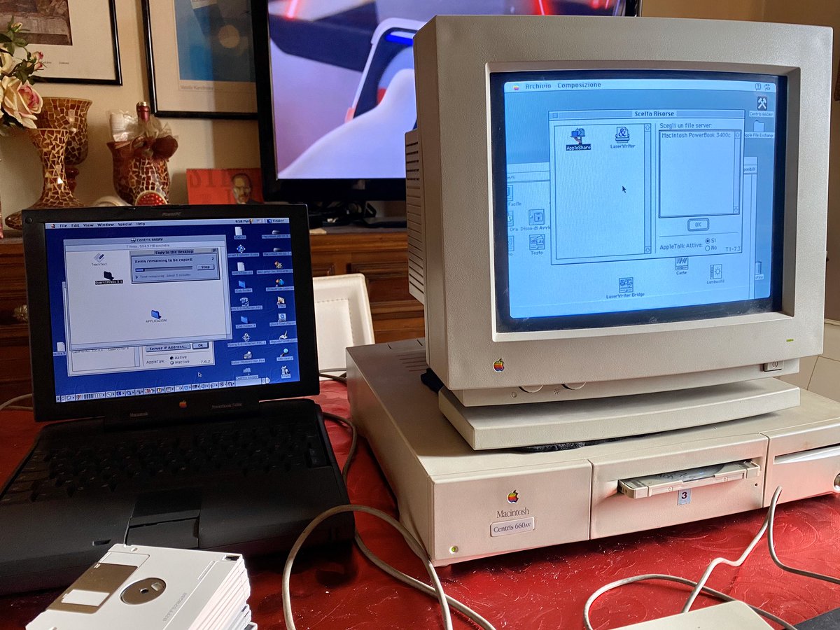 Ric_iDex_1996's tweet photo. #powerbook3400c #PowerBook3400 #macintosh #macintoshpowerbook #AppleTalk #LocalTalk #appletalk #System7.1, #MacOS9 #OS9 #OS7 #serial #geoport #MacintoshCentris660AV #Centris660AV #Apple @Apple
Ora voglio condividere connessione #Ethernet dal 3400c al Centris660AV via seriale https://t.co/wKMs8uLWua