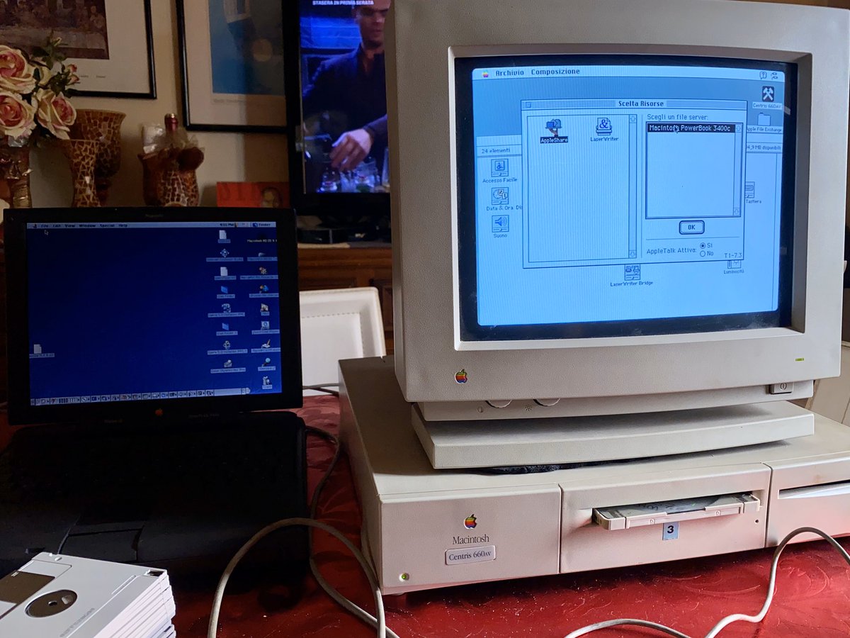 Ric_iDex_1996's tweet photo. #powerbook3400c #PowerBook3400 #macintosh #macintoshpowerbook #AppleTalk #LocalTalk #appletalk #System7.1, #MacOS9 #OS9 #OS7 #serial #geoport #MacintoshCentris660AV #Centris660AV #Apple @Apple
Ora voglio condividere connessione #Ethernet dal 3400c al Centris660AV via seriale https://t.co/wKMs8uLWua