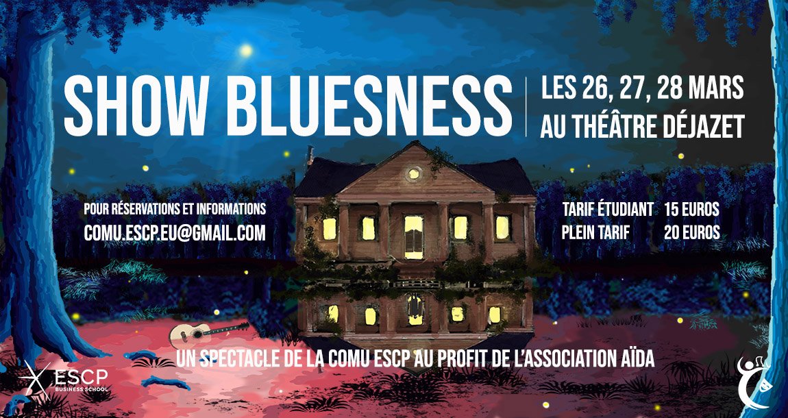 Rendez-vous au <a href="/TDejazet/">Théâtre Déjazet</a> pour découvrir Show Bluesness !

Un spectacle musical d'étudiants d'<a href="/ESCP_bs/">ESCP Business School</a> au profit de l'@assosaida 🎶

#comediemusicale #Paris #spectacle #culture