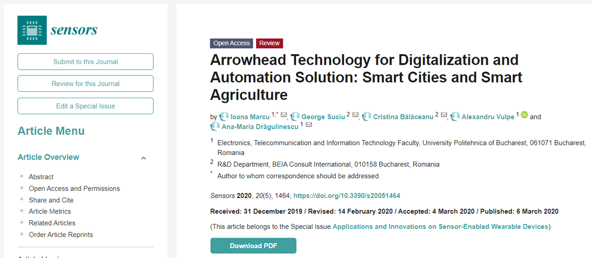 beiaconsult's tweet photo. @beiaconsult is happy to announce that the article “Arrowhead Technology for Digitalization and Automation Solution: Smart Cities and Smart Agriculture” has been published in Sensors MDPI Journal. Find out more: https://t.co/Fp77vaILba https://t.co/M9MMlFcovv