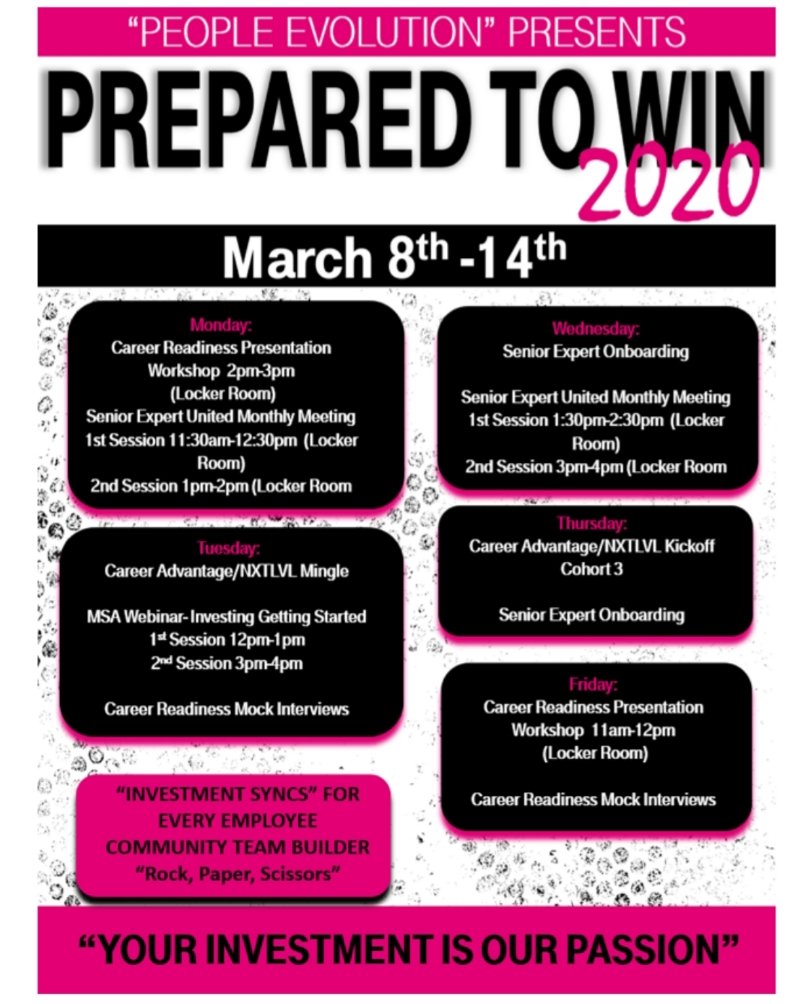 TarashaWright's tweet image. Guess what time it is!!! Prepared to Win week is back in Augusta! We have a ton of development resources in store this week! #WTW2020style #Prepared2Win #FamousforDevelopment @slwoodCO @RachRo03 @candymitchell06 @MissChannyBaby @ChiquitaG11