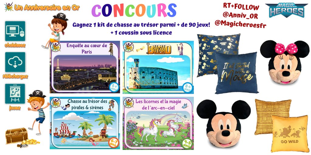 Magicheroesfr's tweet photo. #CONCOURS 
RT+FOLLOW @Anniv_OR
 &amp; @Magicheroesfr
 pour gagner 1 kit de chasse au trésor + 1 coussin sous licence.
FIN: 15/03/20
TAS parmi twitter, facebook &amp; Insta
#JeuConcours #concours #BonPlan #Tweet #disney #Marvel #Twitter #tweeter #MickeyMouse #MICKEY #MINNIE #animation https://t.co/NAyKQ2vC3E