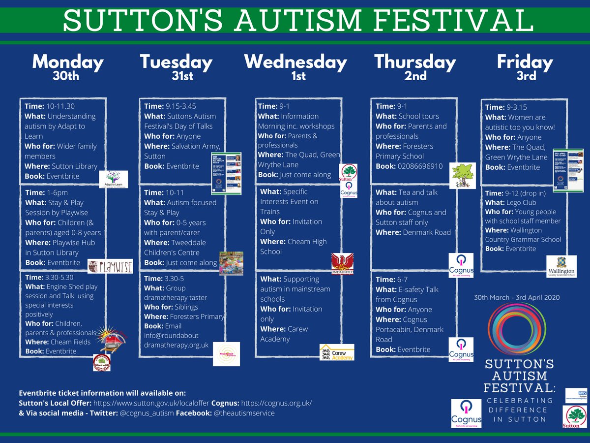 CognusLimited's tweet image. Cognus Autism Service &amp;amp; Sutton Council are excited to release the timetable of events to celebrate Sutton’s Autism Festival for #AutismAwarenessWeek Please see link for details cognus.org.uk/our-services/i… #SuttonsAutismFestival