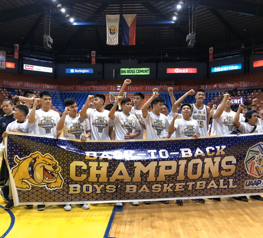 JUST IN: Back-to-back champs! NU-Nazareth School Bullpups went undefeated in #UAAPSeason82 juniors’ basketball tournament sweeping the FEU Baby Tamaraws in their best-of-three finals series, 87-80. This is the first season sweep in the juniors’ division in 6 years. #GoBulldogs