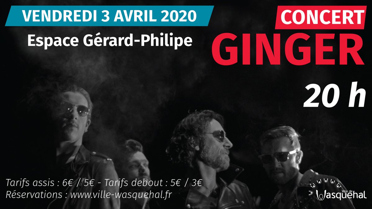 Concert Ginger. Vendredi 3 avril à 20h, espace Gérard-Philipe à #Wasquehal. Ginger est un groupe de rock français composé de 4 garçons plein d’avenir, des musiciens riches de leurs diverses expériences personnelles et influences musicales de tous horizons. weezevent.com/ginger