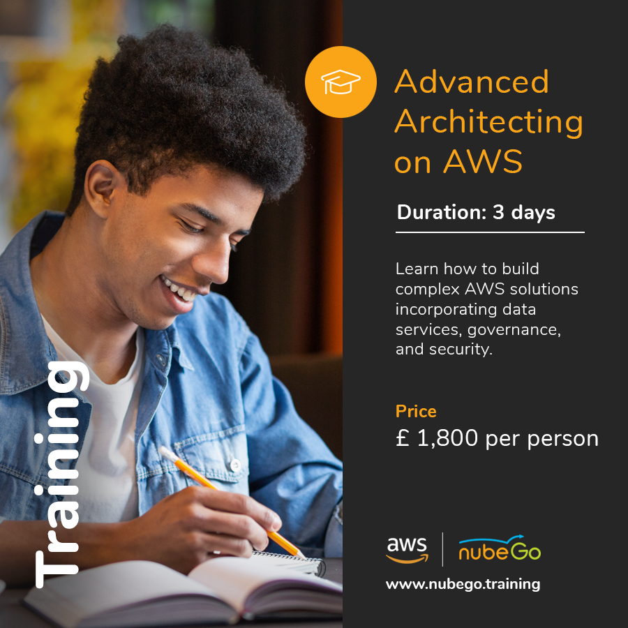 nubego's tweet image. On this course you will learn how to build complex solutions that incorporate data services, governance and security on the AWS platform.
 
To book visit: nubego.training

#AdvancedArchitectingonAWS #ArchitectingOnAWS #AWSTraining #AWS