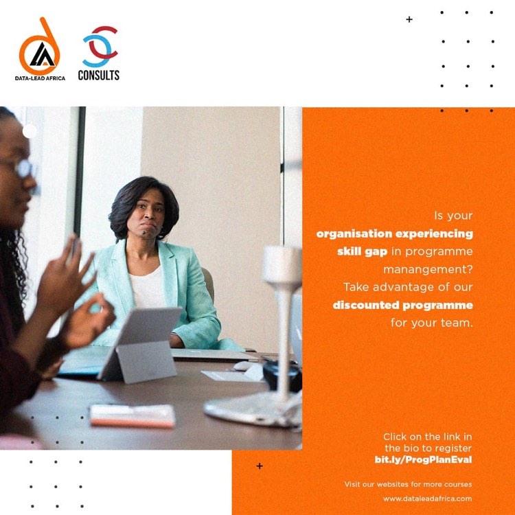 consults_c's tweet photo. Scheduled to take place in 2 weeks time (24 - 27 March 2020), you should take advantage of this 4-day training on programme management and evaluation organised by @DataLead_Africa and @consults_c 

You can register and pay at, https://t.co/KGzcqJVOTj https://t.co/Rn5sfQd1Hc