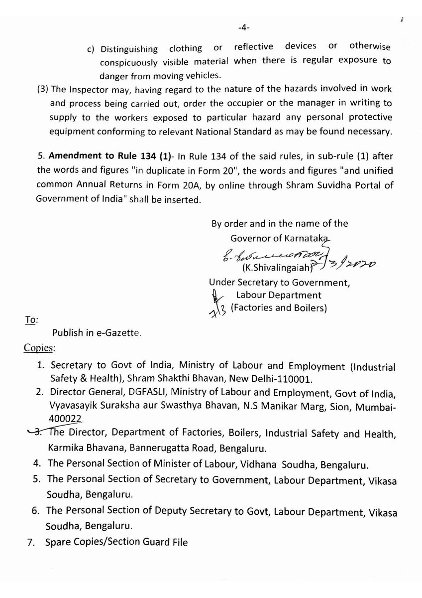 DFBISH1's tweet photo. Draft Rules - Karnataka Factories Amendment Rules 2020
Amendment for Rules 44, 65 and 134(1)
Stake holders may furnish objections/suggestions to State Government as stated in the Notification attached https://t.co/cSyLiTJ4og