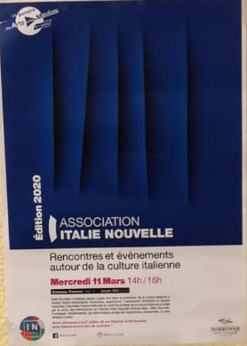 MPro_Italie's tweet photo. Dans le cadre de la Sémaine des Arts&amp;médias, venez rencontrer l'Association @ItalieNouvelle mercredi 11 mars, 14h-16h dans l'amphi D03 (Campus Censier, bât. D, rdc) https://t.co/SAuNodOrv7