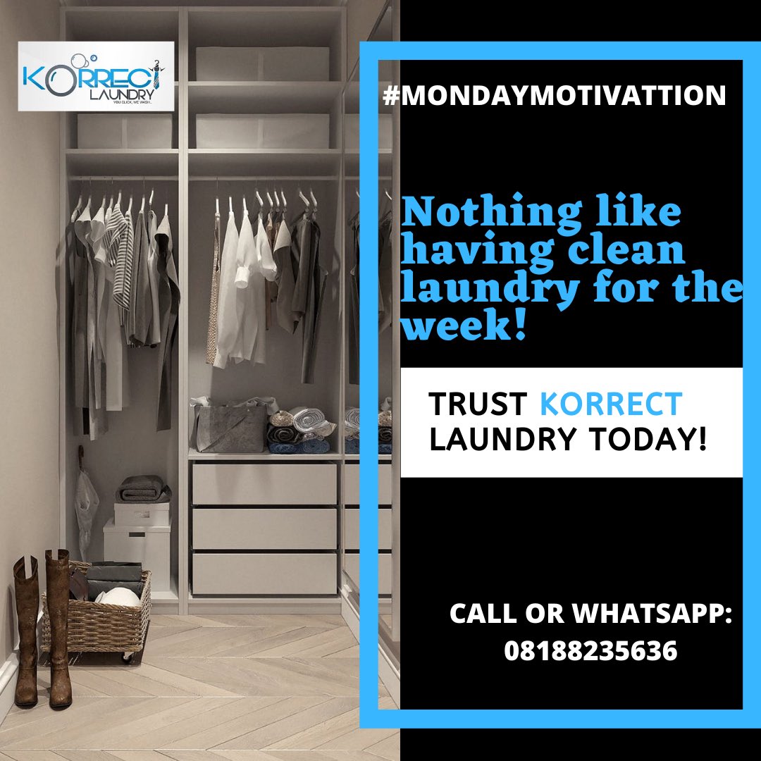 Korrectlaundry's tweet image. Clean Laundry is our Forte 💪🏽

Start your Monday fresh and clean, choose Korrect Laundry today!

#mondaymotivation #monday #clothes #drycleaning #lagos #nigeria #clean