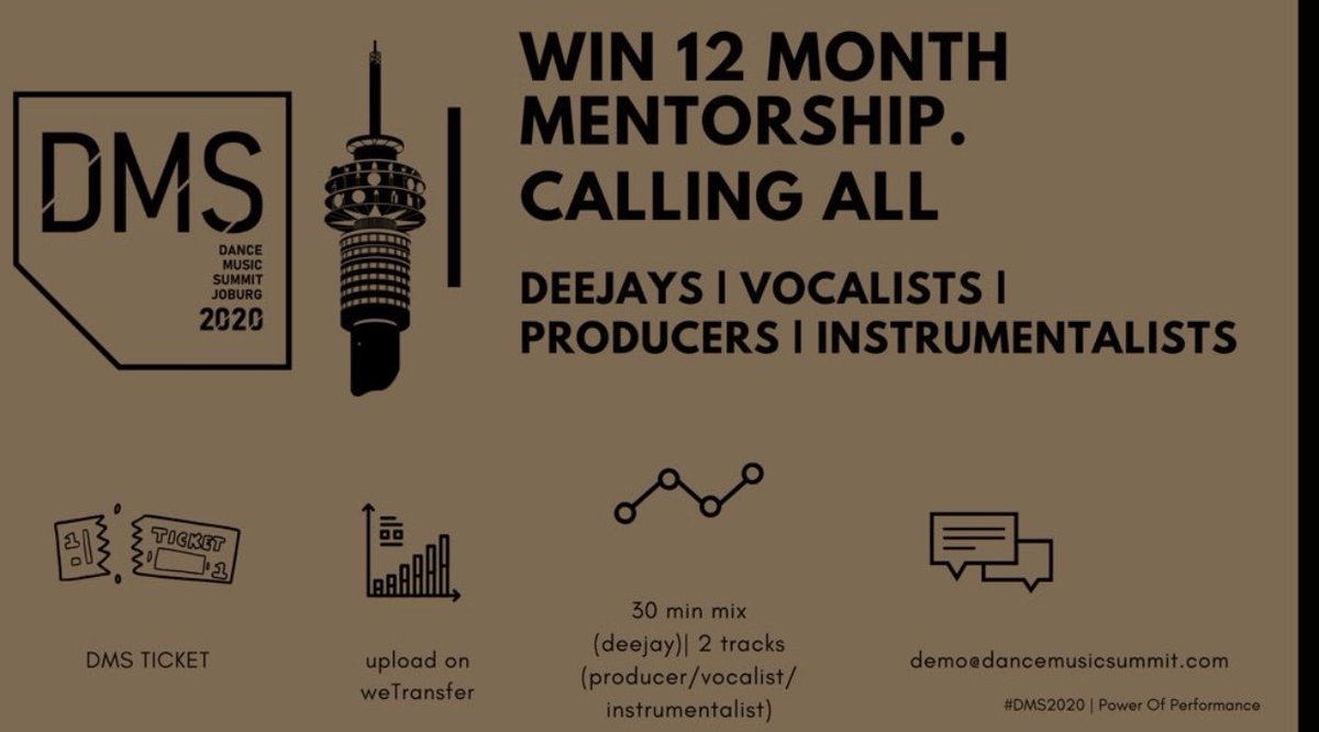peamylopang's tweet photo. [WIN ] a 12 months of MENTORSHIP with @dmssouthafrica by following this simple instruction:

Buy your ticket at (https://t.co/0Wye8xthLT) 
Submit the demo on wetransfer 
 📧demos@dancemusicsummit.com

#DMS2020 #DMSCrew #DMSxDJMIXCLUB #POWERPERFOMANCE https://t.co/gXyNH3xugO