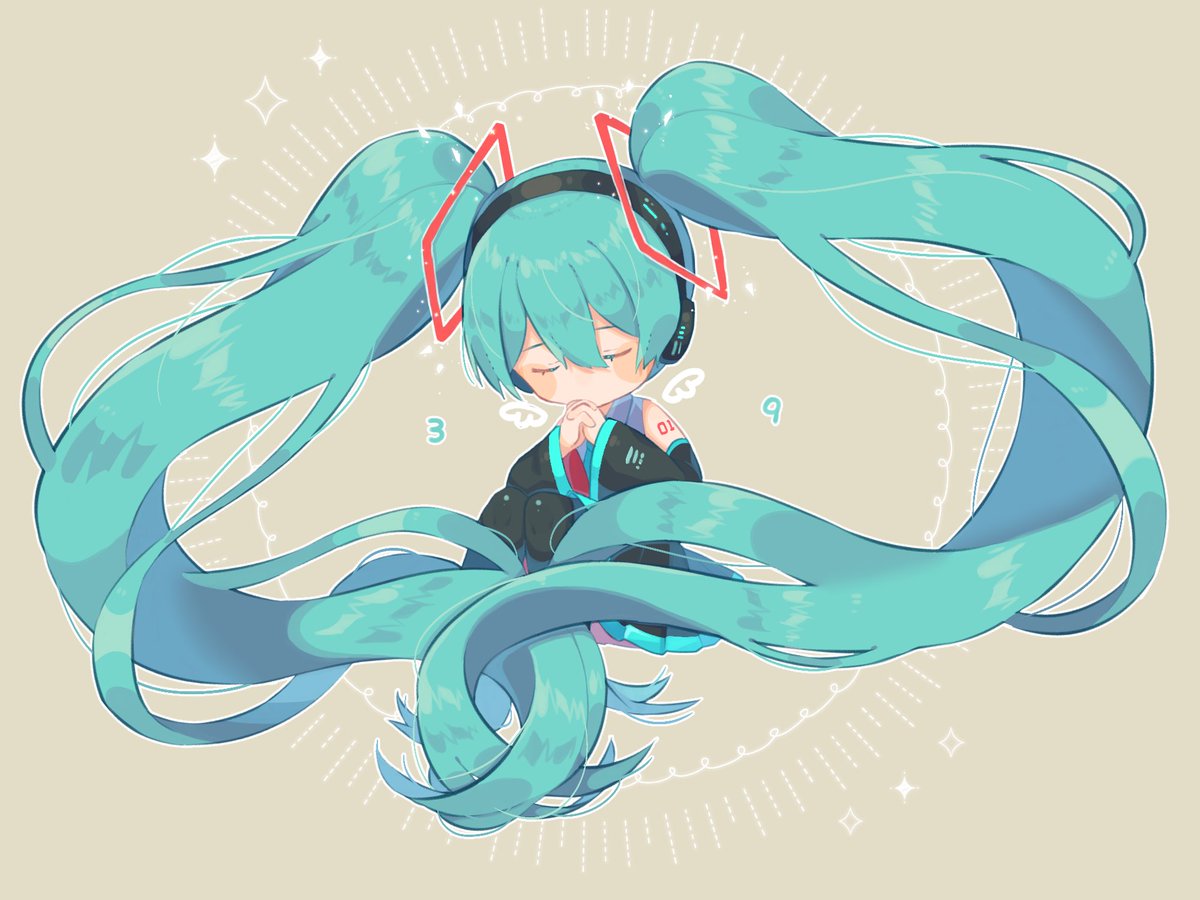hatsune miku 1girl solo long hair twintails closed eyes very long hair necktie  illustration images