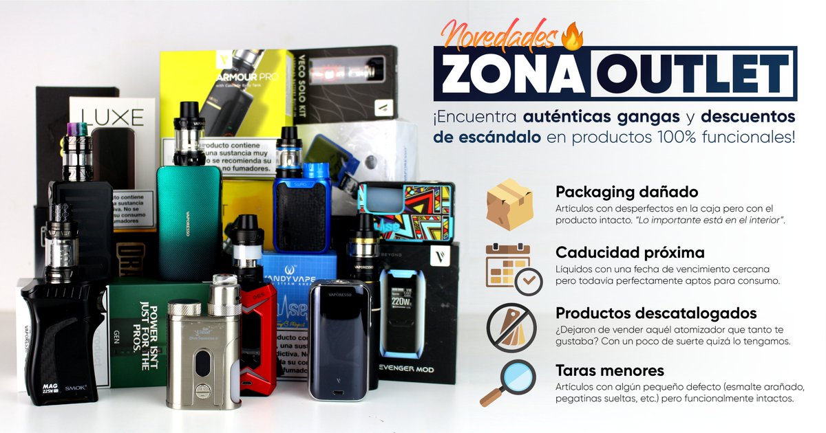 vapeo24's tweet photo. ¿Marzo de 2020 y sigues sin conocer nuestra increíble ZONA OUTLET? 🏷️

No tardes en ojearla porque tenemos NUEVOS productos funcionalmente intactos con descuentos de hasta un... ¡70%! 😱🔥

▶️ https://t.co/34mv24Uonr https://t.co/GlvqxzveuR